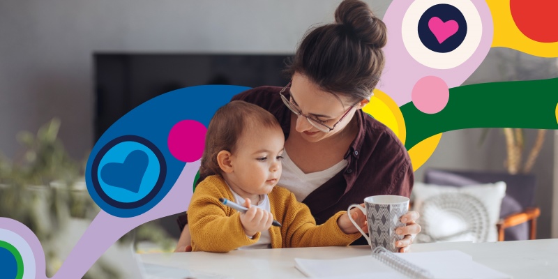 Parent and child at a desk with Life Insurance